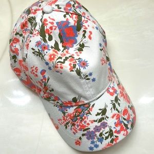 White, pink floral baseball cap hat